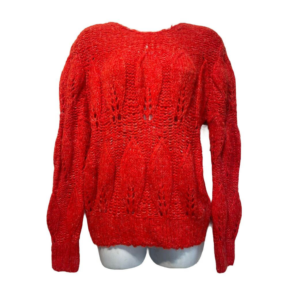 Topshop Womens Red Petal Pointelle Knit Crewneck Sweater Size 4 - 6